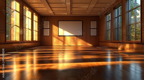 Sunlight warms a wooden floor in a modern room with large windows, creating an inviting and serene ambiance.