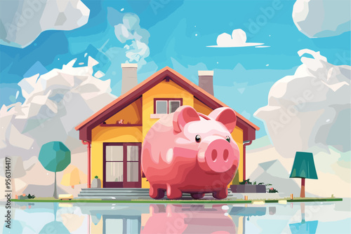 Heavy House Expense Breaks Piggy Bank, High Mortgage Interest Rate Concept