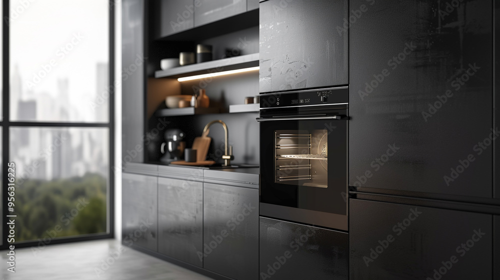 a minimalist kitchen with a built-in oven and minimalist shelving a minimalist kitchen with a built-in oven and minimalist shelving