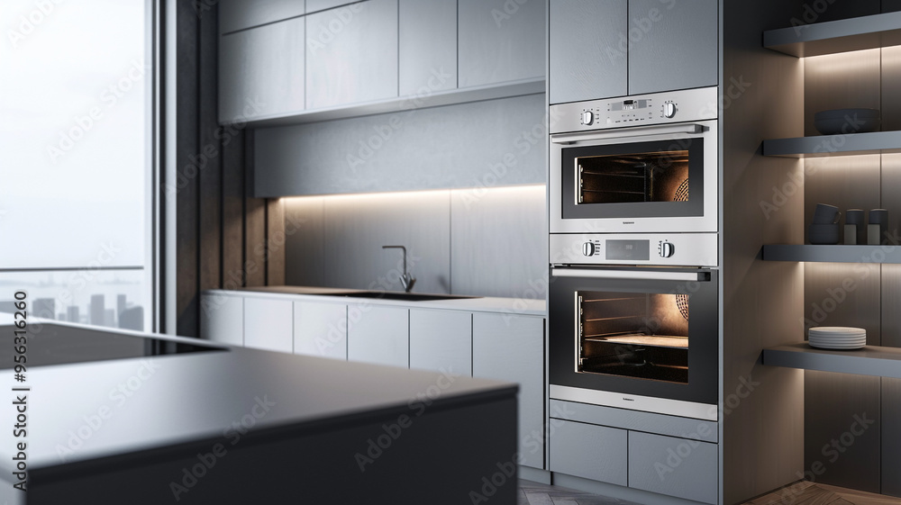 a minimalist kitchen with a built-in oven and minimalist shelving a minimalist kitchen with a built-in oven and minimalist shelving