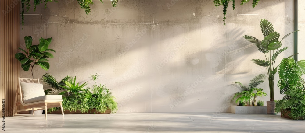 A blend of Mediterranean and Scandinavian styles featuring a minimalist exterior with green plants transitioning to a cozy home interior in warm beige tones with copy space for images A blend of Mediterranean and Scandinavian styles featuring a minimalist exterior with green plants transitioning to a cozy home interior in warm beige tones with copy space for images