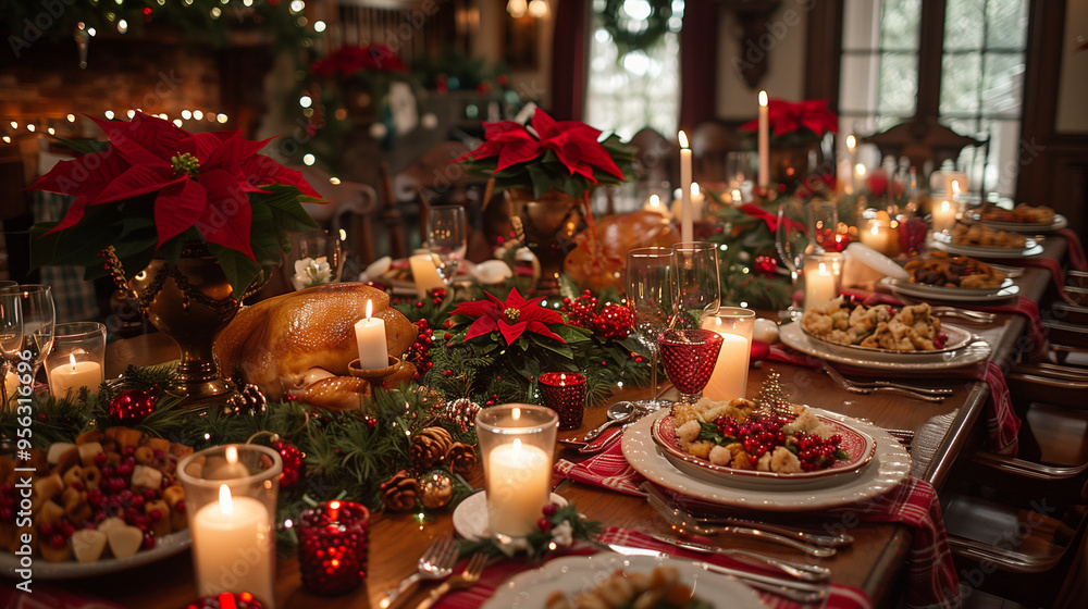 A New Year's party with buffet table with food and drinks A New Year's party with buffet table with food and drinks