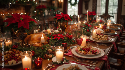 A New Year's party with buffet table with food and drinks