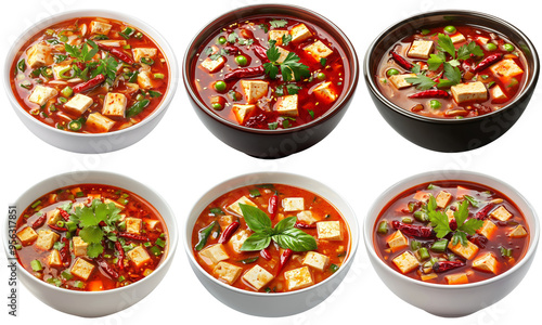 Spicy tofu soup set isolated on transparent background