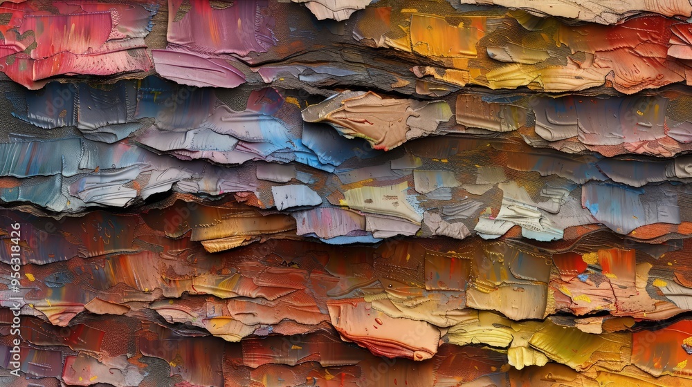 A seamless background of a rough-textured canvas with layers of oil paint applied with a palette knife, showing an array of colors blending into each other. A seamless background of a rough-textured canvas with layers of oil paint applied with a palette knife, showing an array of colors blending into each other.