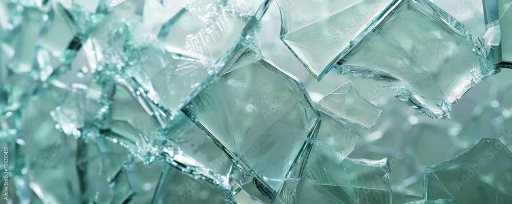Shattered 3D glass with sharp fragments, 4K hyperrealistic photo Shattered 3D glass with sharp fragments, 4K hyperrealistic photo