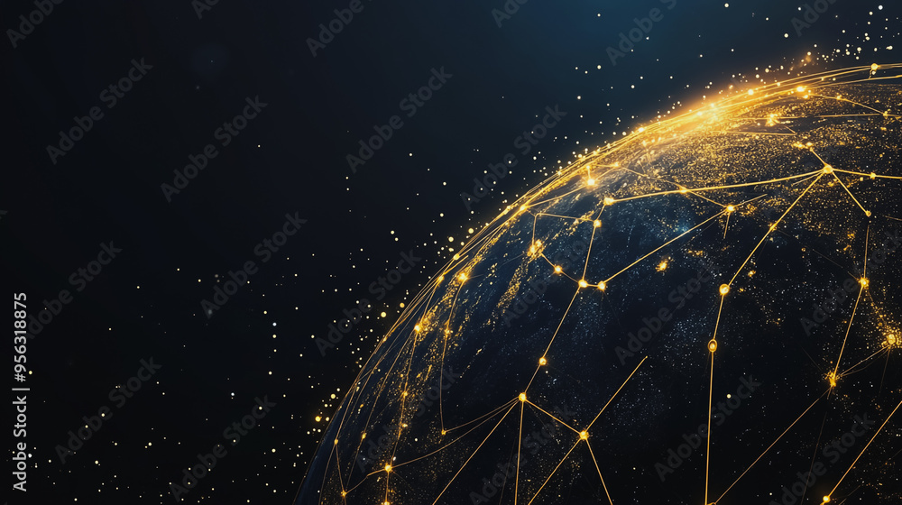 Obraz premium Abstract colorful business connection of lines from nodes It is connected to endless nodes and represents the innovation of communication cyber security in the network with black background