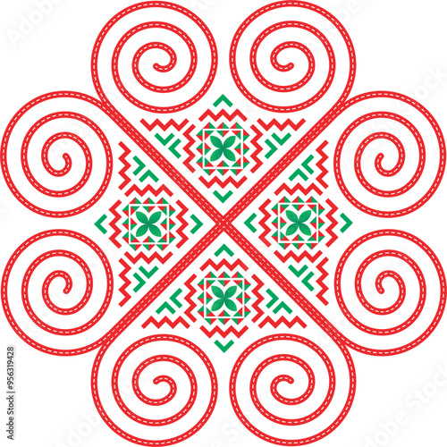 Hmong ethnic pattern, spiral lines that are unique to the Hmong ethnic group, used for making clothes, skirts and bags.