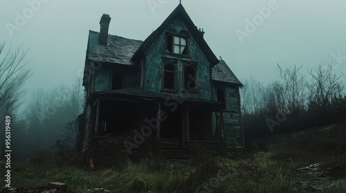 Old Abandoned Haunted House, Spooky Halloween Setting, 3D Render Illustration. AI generated illustration.