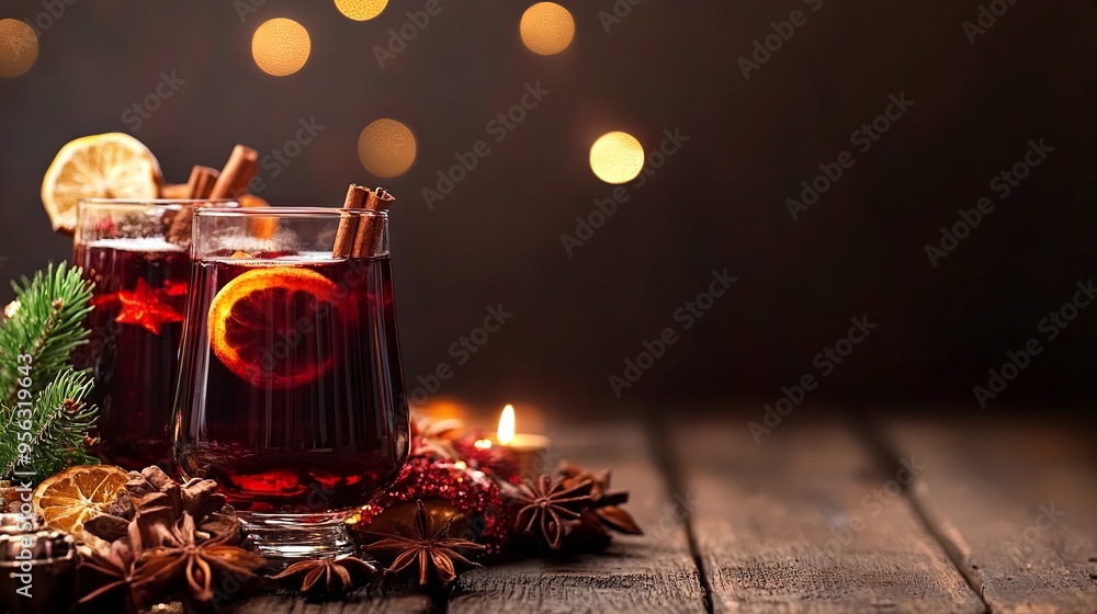 Mulled wine on a New Year's background Mulled wine on a New Year's background