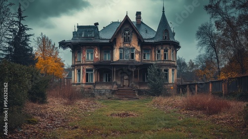 Old Abandoned Haunted House, Spooky Halloween Setting, 3D Render Illustration. AI generated illustration.