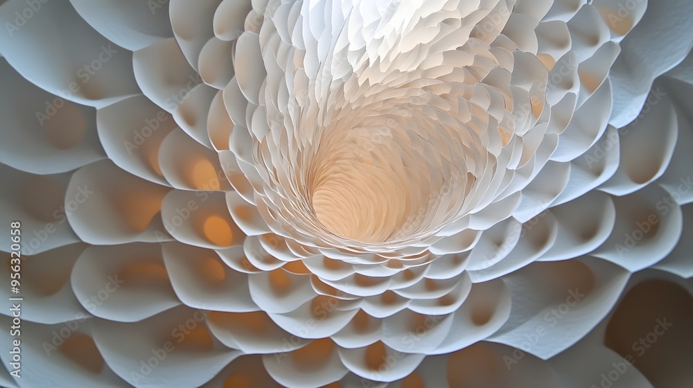 34. Intricate paper cuts forming a swirling, 3D pattern with varying levels of transparency 34. Intricate paper cuts forming a swirling, 3D pattern with varying levels of transparency