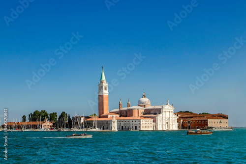 San Giorgio Maggiore. Venice. The stunning and beautiful Venetian skyline showcases historic architecture along with breathtaking blue waters