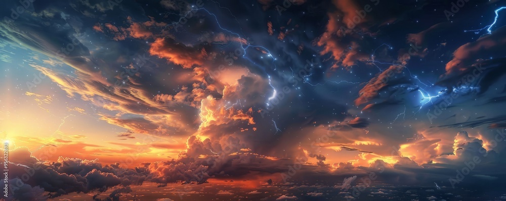 Lightning bolts dancing across twilight sky, 4K hyperrealistic photo Lightning bolts dancing across twilight sky, 4K hyperrealistic photo