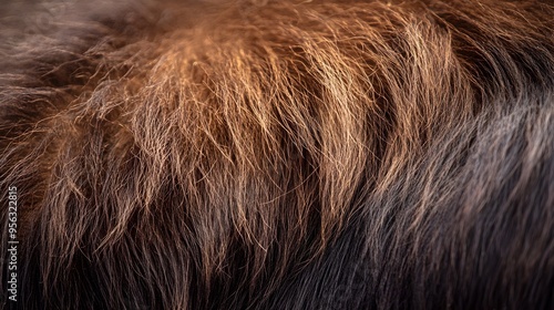 Stunning macro photography capturing the intricate details and coarse texture of a buffalo s tail hair in rich earthy tones photo