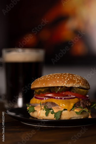 Wallpaper Mural Juicy homemade cheeseburger with arugula Torontodigital.ca