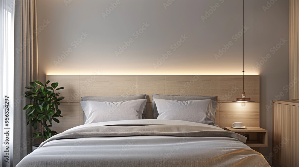 an image of a minimalist bedroom with a sleek headboard and simple decor an image of a minimalist bedroom with a sleek headboard and simple decor