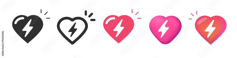 Artificial heart with lightning bolt energy icon symbol vector graphic illustration set simple flat cartoon sign, love life power pictogram line stroke and 3d image clip art
Artificial heart with lightning bolt energy icon symbol vector graphic illustration set simple flat cartoon sign, love life power pictogram line stroke and 3d image clip art