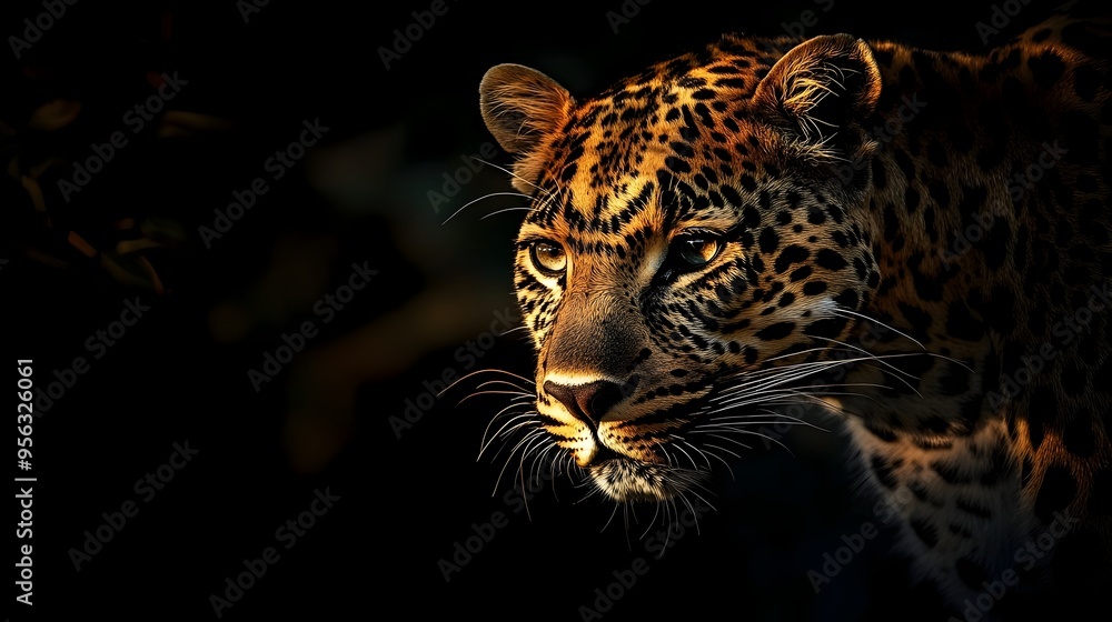 Obraz premium A breathtaking photograph capturing the intense moment as a powerful and graceful leopard stalks its prey in the heart of the lush green jungle wilderness The predator s stealth agility