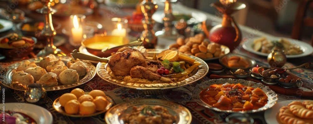 Eid celebration with traditional dishes, 4K hyperrealistic photo Eid celebration with traditional dishes, 4K hyperrealistic photo