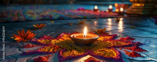 Diwali celebration with colorful rangoli, 4K hyperrealistic photo photo