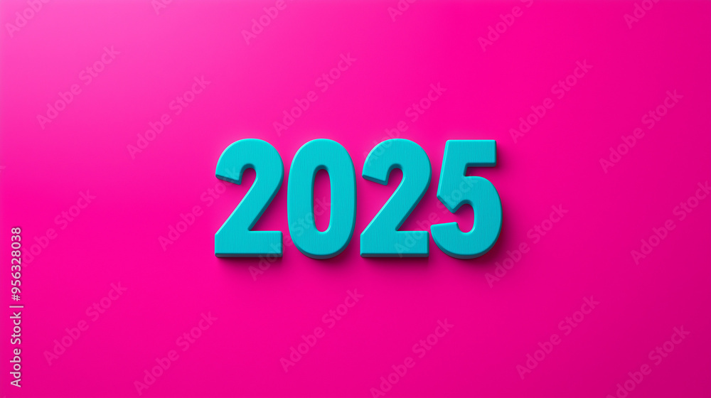 Bold turquoise 2025 text on bright pink background with copy space, new year 2025 concept Bold turquoise 2025 text on bright pink background with copy space, new year 2025 concept