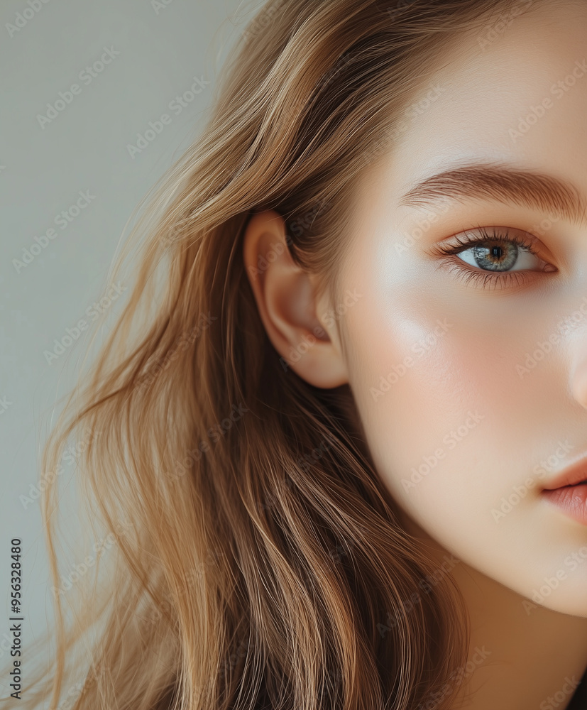 Fototapeta premium A beautiful model ,focusing on ear, suitable for jewelry mock up, skincare, beauty aesthetic industry 