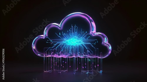 Wallpaper Mural Neon translucent cloud with animation of twinkling lights on a dark background, modern technology Torontodigital.ca