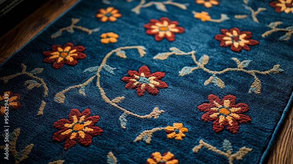 Persian-inspired carpet with intricate floral patterns on turquoise Persian-inspired carpet with intricate floral patterns on turquoise