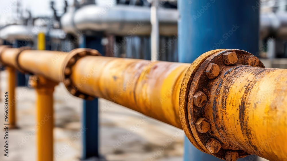 A closeup of a steam pipe with visible weld marks and a pressure gauge attached, Welded Pipe Aesthetics, showcasing the rugged beauty of handcrafted industrial elements A closeup of a steam pipe with visible weld marks and a pressure gauge attached, Welded Pipe Aesthetics, showcasing the rugged beauty of handcrafted industrial elements