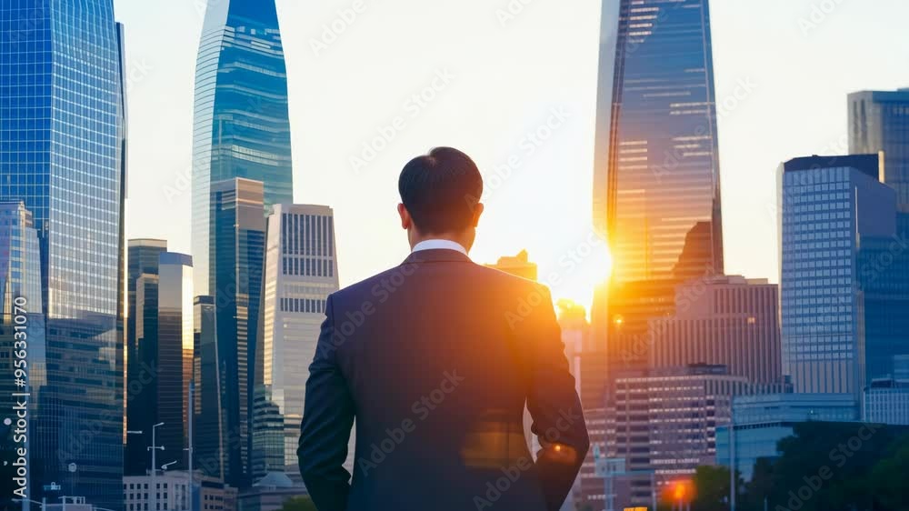 Japanese Businessman Walking in a Suit to His Office in the Morning Japanese Businessman Walking in a Suit to His Office in the Morning