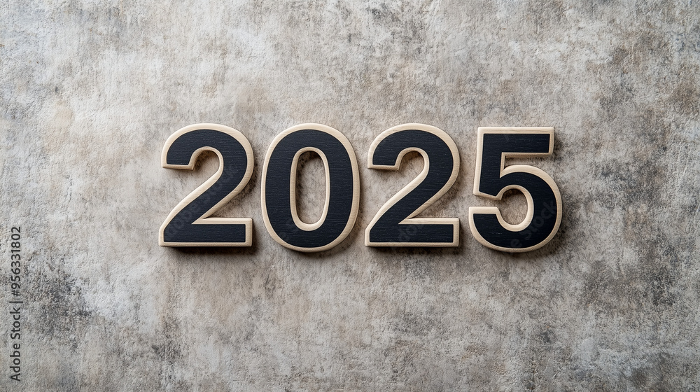 Bold 2025 text on textured stone background, modern style, new year 2025 concept Bold 2025 text on textured stone background, modern style, new year 2025 concept
