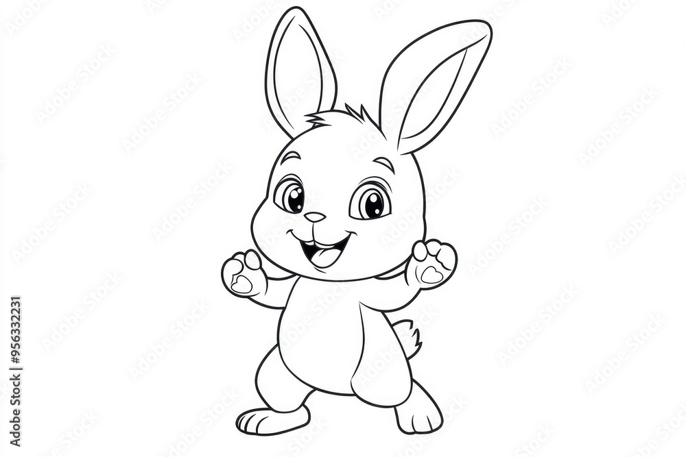 Line art illustration of a cheerful bunny designed for a coloring book featuring an outline sketch of an animal mascot and game character on a white background Line art illustration of a cheerful bunny designed for a coloring book featuring an outline sketch of an animal mascot and game character on a white background