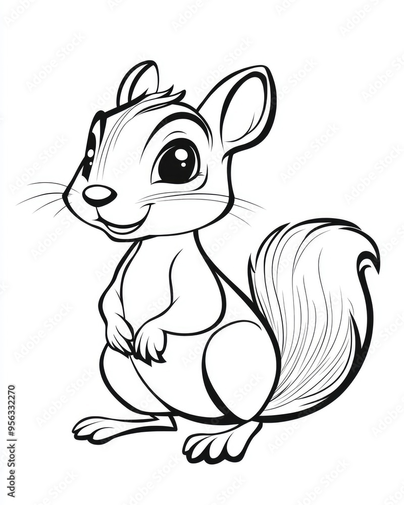 Cartoon style line art illustration of a small squirrel Cartoon style line art illustration of a small squirrel
