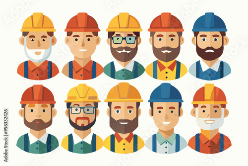 Construction worker face avatar icons vector, Construction worker, Illustration of man wearing worker apron outfit