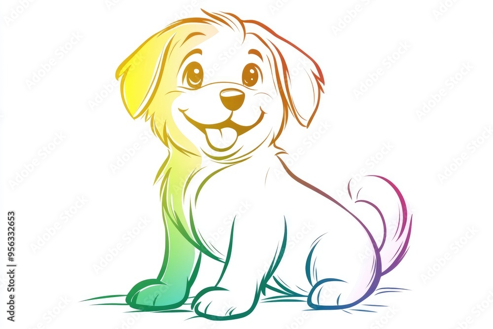Line art illustration featuring a rainbow gradient of a charming cartoon dog in a playful style Line art illustration featuring a rainbow gradient of a charming cartoon dog in a playful style