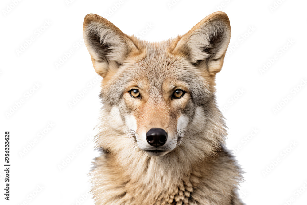 Fototapeta premium Realistic PNG of a coyote standing alert with transparent background for easy integration into designs