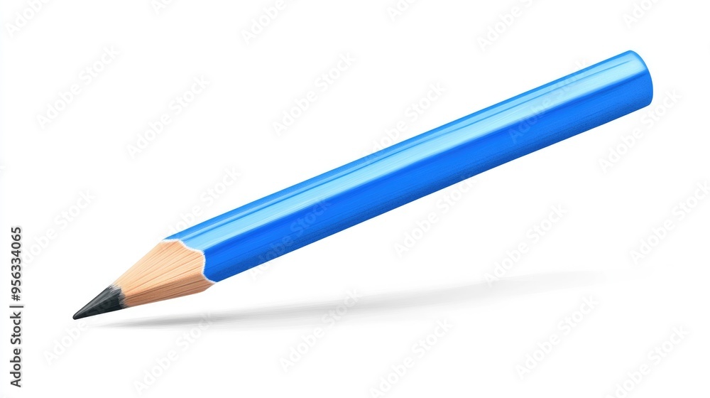 Line art illustration featuring a blue pencil set against a clean white background Line art illustration featuring a blue pencil set against a clean white background