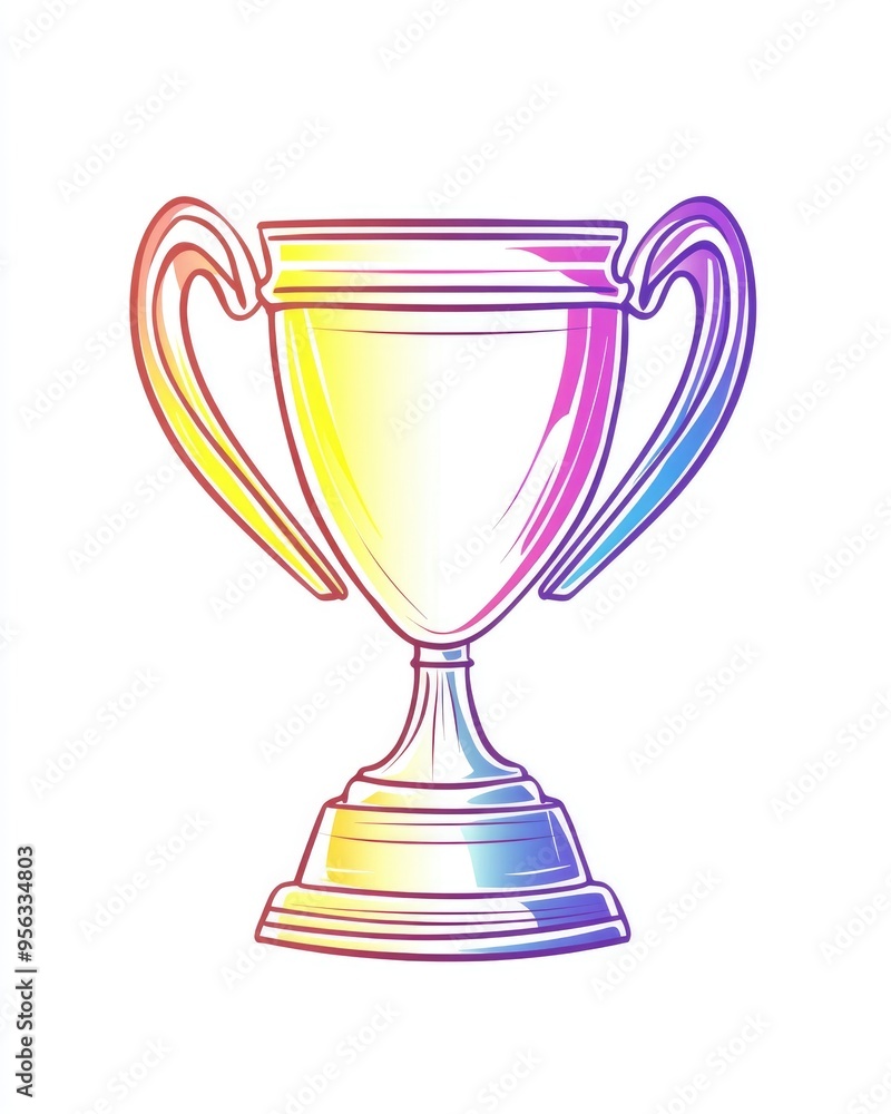 Line art illustration featuring a rainbow gradient design of a cartoon style sports trophy Line art illustration featuring a rainbow gradient design of a cartoon style sports trophy