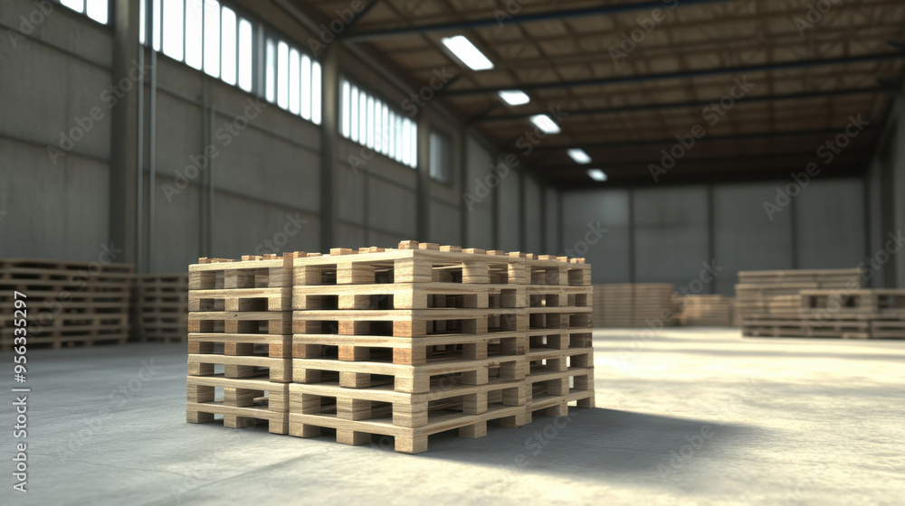 Orderly Warehouse with Stacked Pallets Efficient Inventory Management System Orderly Warehouse with Stacked Pallets Efficient Inventory Management System