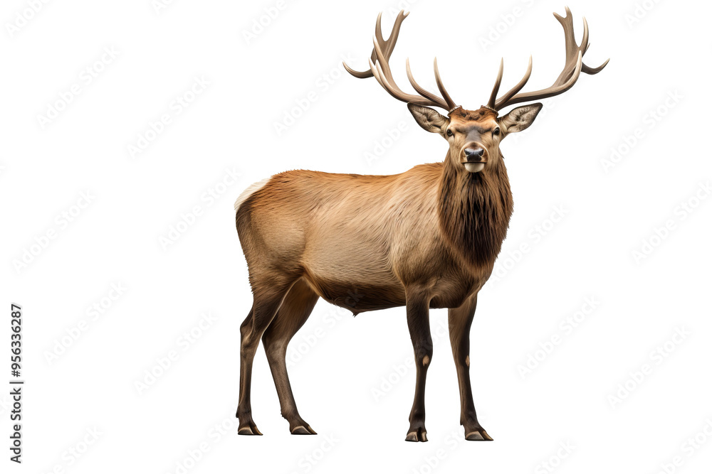 Elk standing majestically with full antlers on a transparent background, perfect for wildlife designs and nature projects Elk standing majestically with full antlers on a transparent background, perfect for wildlife designs and nature projects