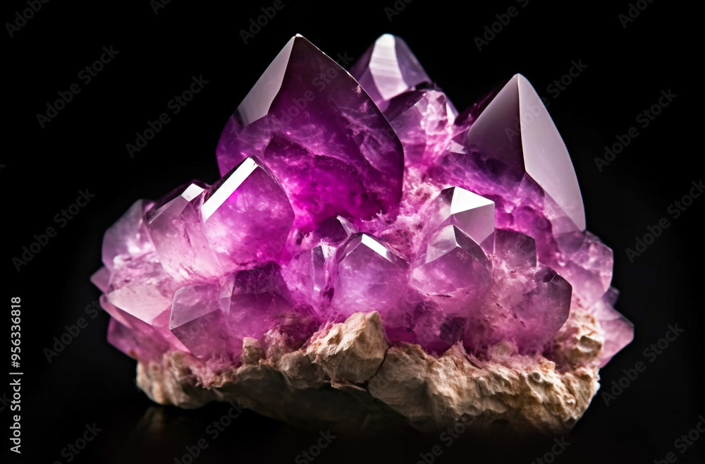 Fototapeta premium Amethyst is a rare precious natural geological stone on a gradient background in a low key, isolate. AI generated.