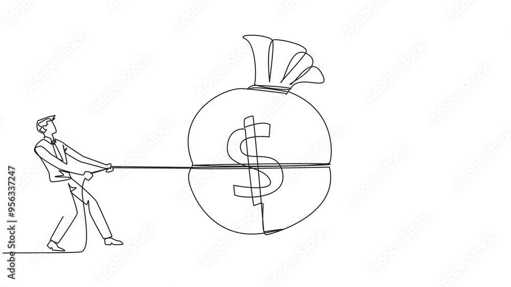 Animated self drawing of single one line drawing two businessmen fighting over a money bag. Competition for big money. Greed of entrepreneurs. Break the rules for profit. Full length animation Animated self drawing of single one line drawing two businessmen fighting over a money bag. Competition for big money. Greed of entrepreneurs. Break the rules for profit. Full length animation