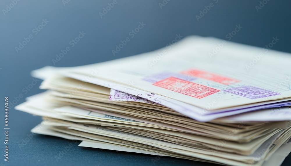 A close-up view of a stack of various envelopes with stamps, perfect for illustrating mail, correspondence, or personal letters. A close-up view of a stack of various envelopes with stamps, perfect for illustrating mail, correspondence, or personal letters.