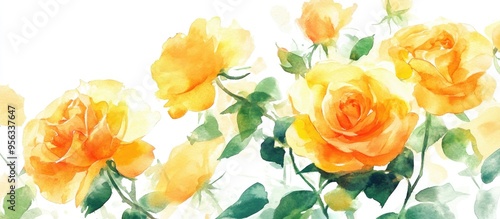 Fototapeta Naklejka Na Ścianę i Meble -  Watercolor illustration of yellow roses