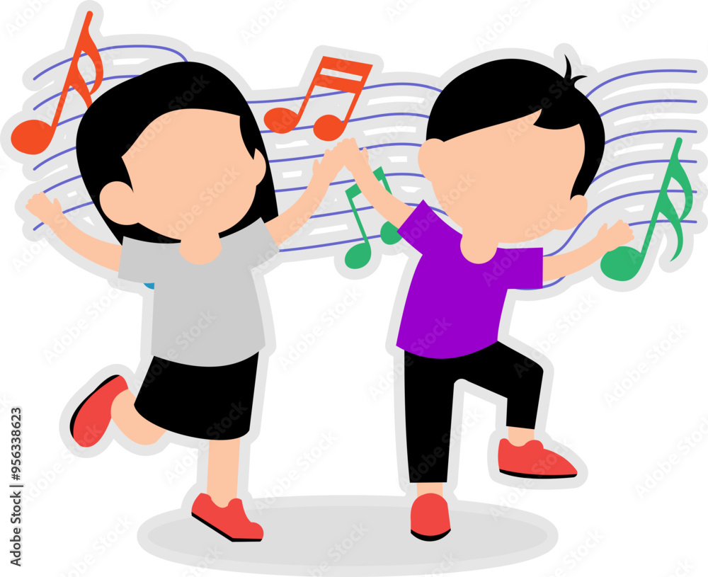 Children Singing With Music Notes Sticker Children Singing With Music Notes Sticker