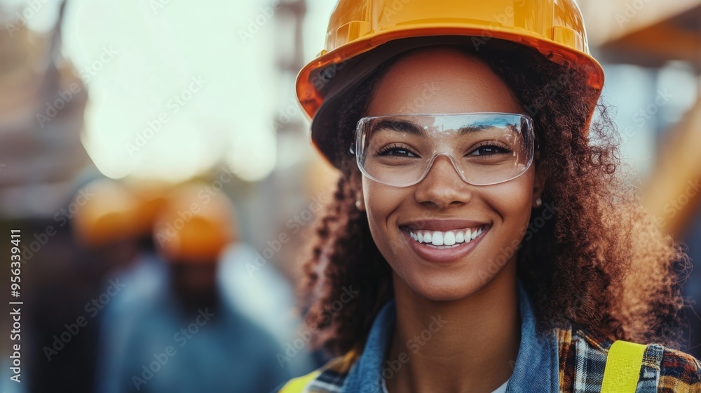 Portrait of workers smiling on site, Labor Day event.