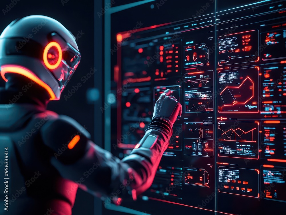An AI assistant guiding customers through a holographic deals map, futuristic, neon, high-tech interface An AI assistant guiding customers through a holographic deals map, futuristic, neon, high-tech interface