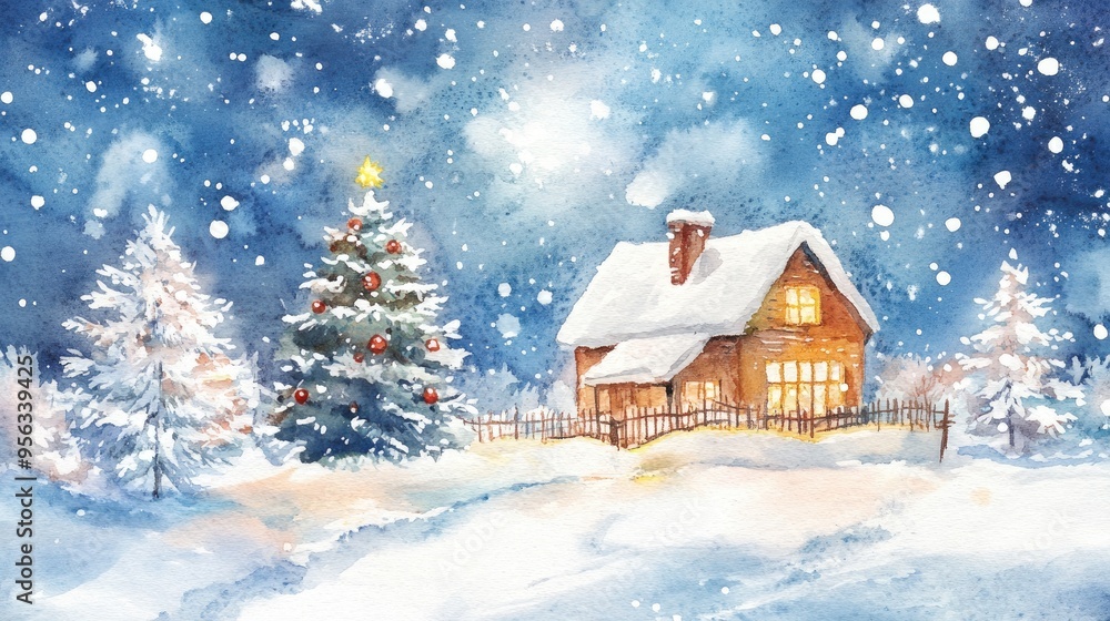 Fototapeta premium Watercolor postcard themed for Christmas