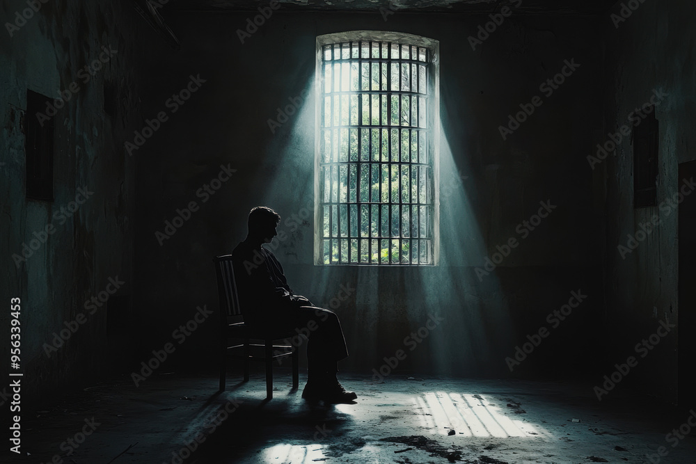 Man in Prison Cell. Man in Prison Cell.